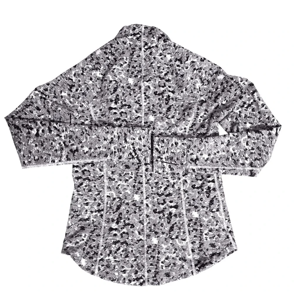 Athleta Womens Small Salutation Full Zip Jacket Abstract Print Thumbholes Grey